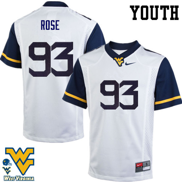Youth #93 Ezekiel Rose West Virginia Mountaineers College Football Jerseys-White - Click Image to Close